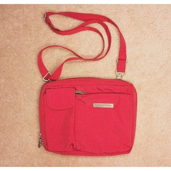 Baggallini Red Nylon Crossbody Travel Bag Purse Adjustable Strap Compartments - Picture 1 of 7